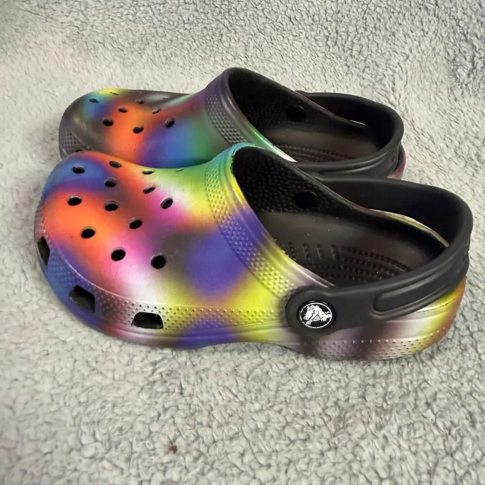 CROCS Classic Solarized Rainbow Clogs Kids  US J 2 Tie Dye Slip On Water Beach